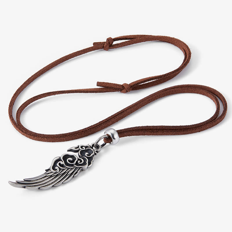 Collar con colgante de cuerda de piel de ciervo y algodón con alas de nubes auspiciosas y Buddha Stones en plata de ley 925 - image 1