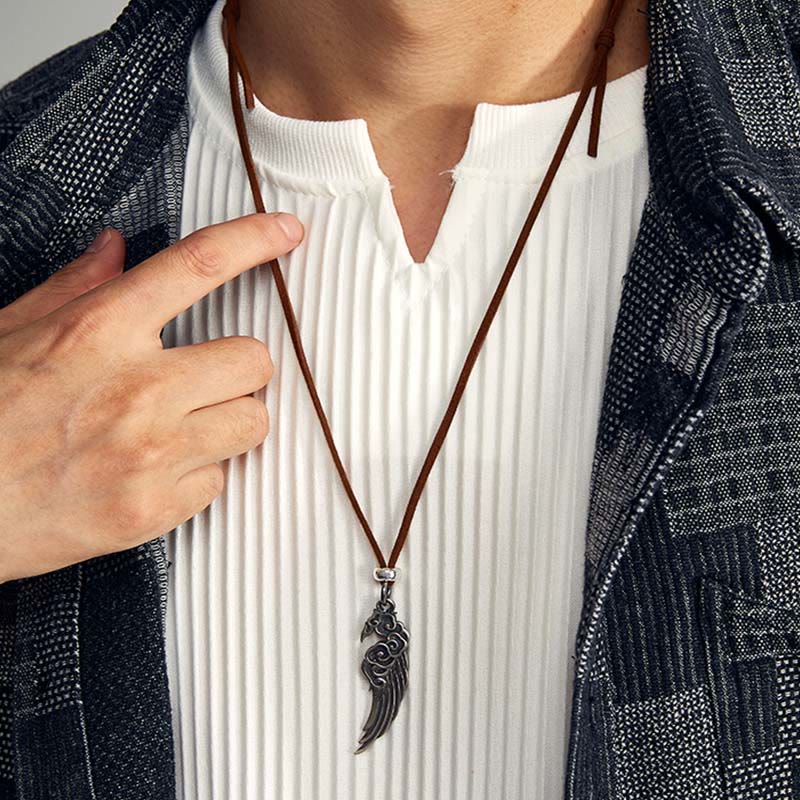 Collar con colgante de cuerda de piel de ciervo y algodón con alas de nubes auspiciosas y Buddha Stones en plata de ley 925 - image 3