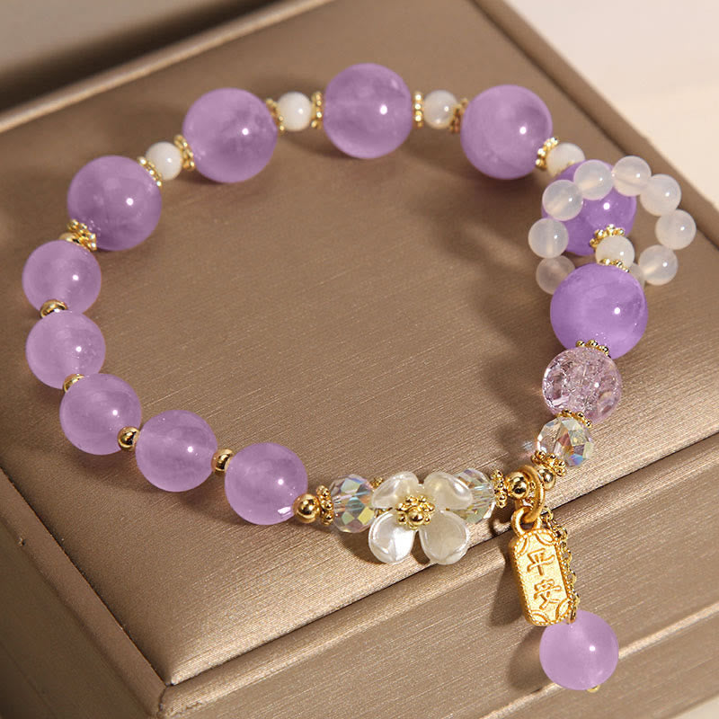Pulsera curativa de flores de calcedonia, amatista, cristal azul natural, Buddha Stones