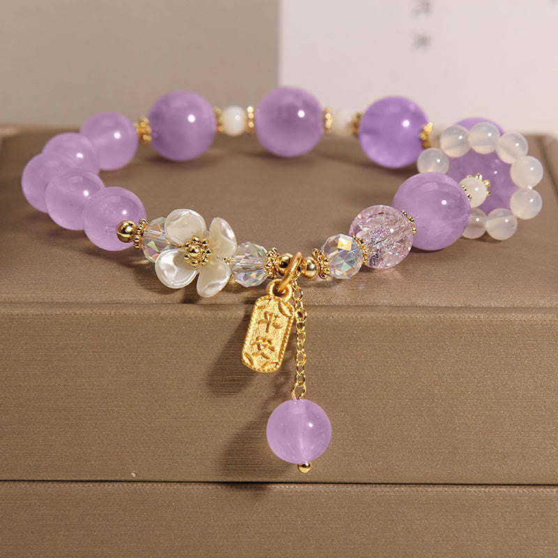Pulsera curativa de flores de calcedonia, amatista, cristal azul natural, Buddha Stones