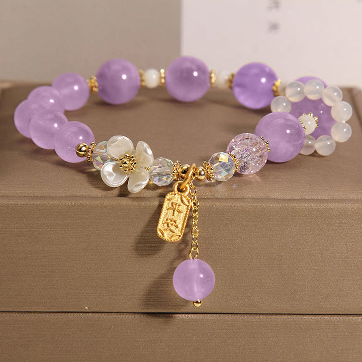 Pulsera curativa de flores de calcedonia, amatista, cristal azul natural, Buddha Stones
