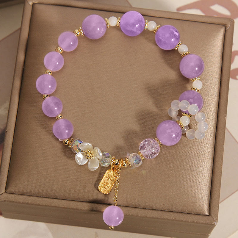 Pulsera curativa de flores de calcedonia, amatista, cristal azul natural, Buddha Stones