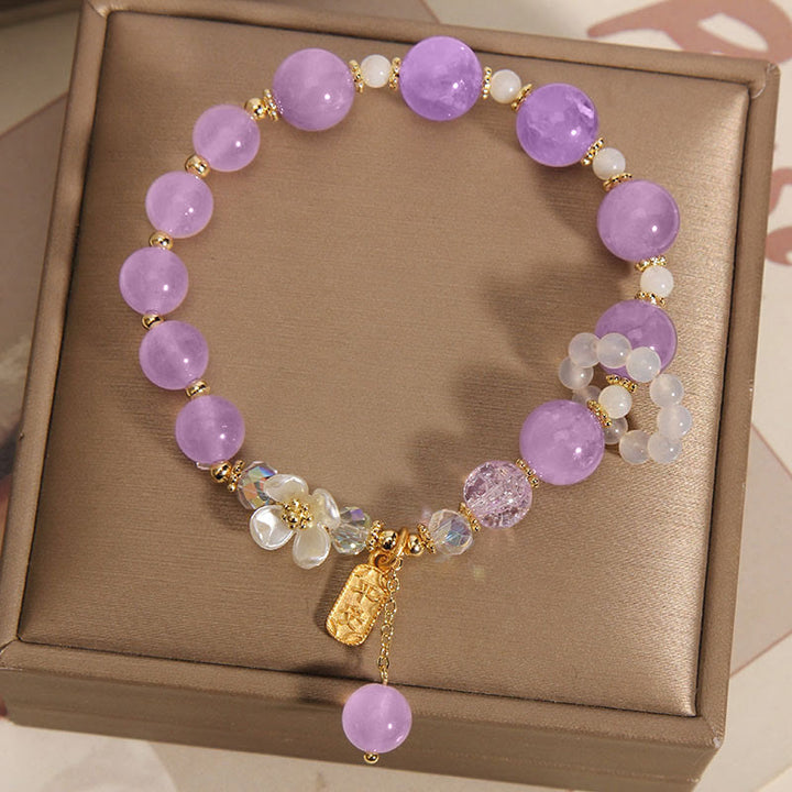 Pulsera curativa de flores de calcedonia, amatista, cristal azul natural, Buddha Stones