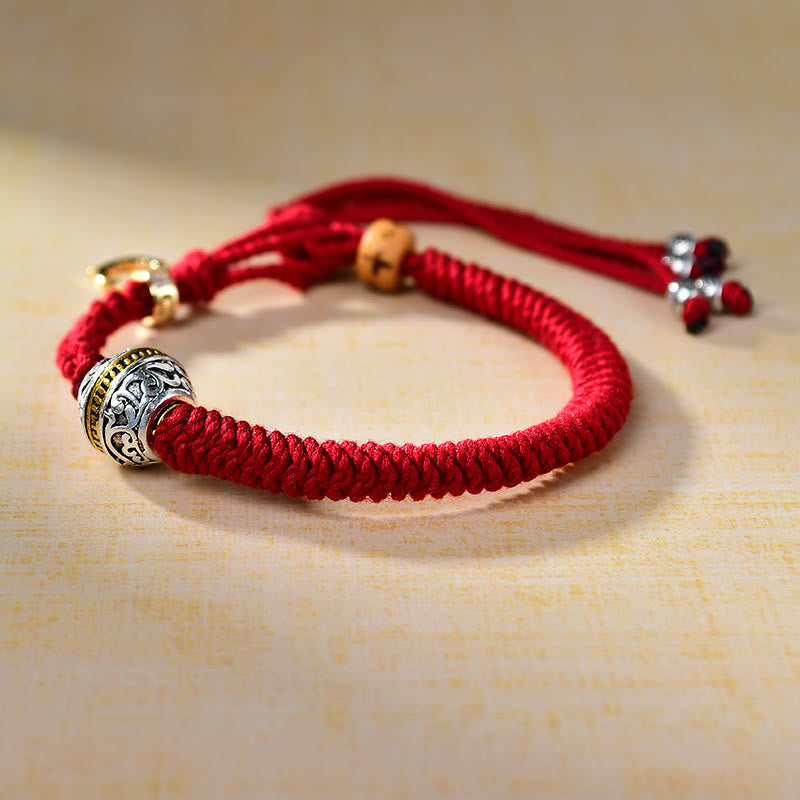Pulsera de la suerte con hilo trenzado rojo y Thangka tibetano de Buddha Stones, Tara Zakiram, diosa de la riqueza, plata verde