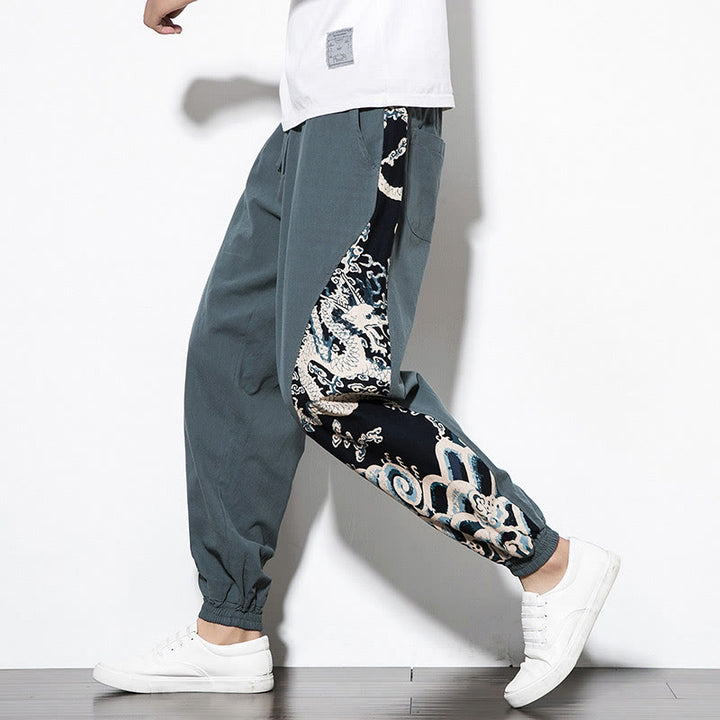 Pantalones de algodón con bolsillos para hombre con ondas de dragón de verano y Buddha Stones - Azul claro - US/UK/AU46, EU56 (5XL)  - image 0