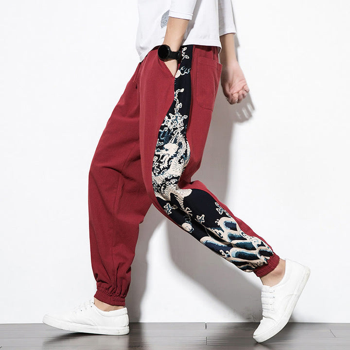 Pantalones de algodón con bolsillos para hombre con ondas de dragón de verano y Buddha Stones - Rojo - US/UK/AU46, EU56 (5XL)  - image 19