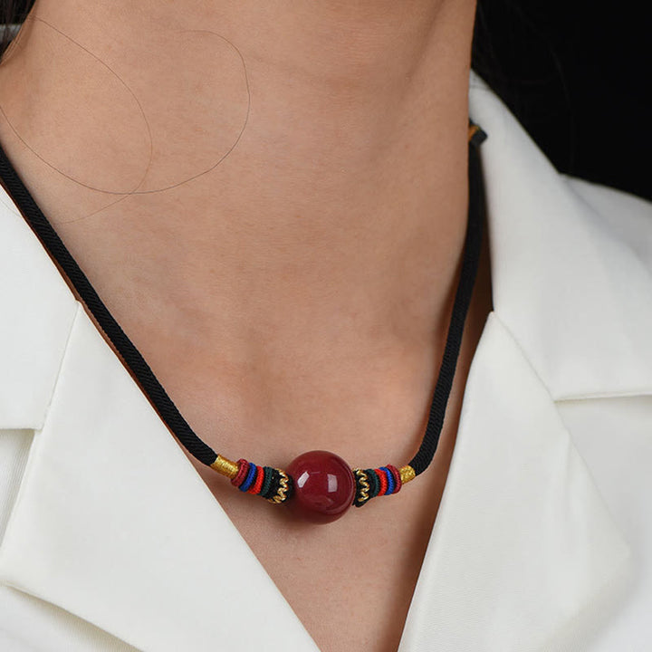 Collar con Buddha Stones con cuentas de cinabrio y suerte que alejan a los malos espíritus