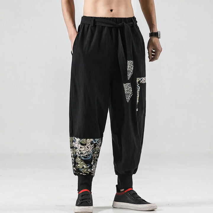 Pantalones harem para hombre con cordones y bolsillos, estampado de Buddha Stones y olas del océano. - image 7