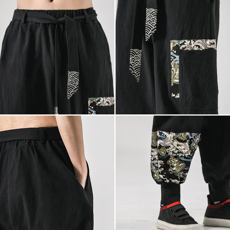Pantalones harem para hombre con cordones y bolsillos, estampado de Buddha Stones y olas del océano. - image 4