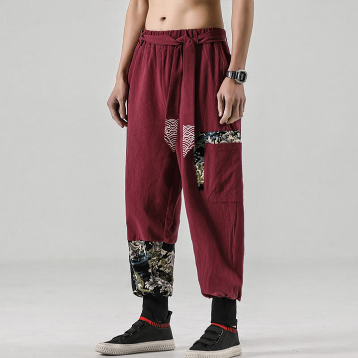 Pantalones harem para hombre con cordones y bolsillos, estampado de Buddha Stones y olas del océano. - image 20