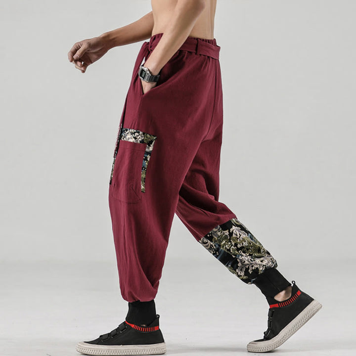 Pantalones harén de algodón con cordones y bolsillos para hombre con estampado de olas del océano y Buddha Stones - image 18