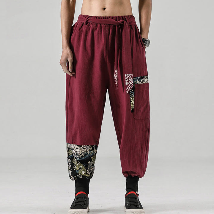 Pantalones harén de algodón con cordones y bolsillos para hombre con estampado de olas del océano y Buddha Stones - image 20