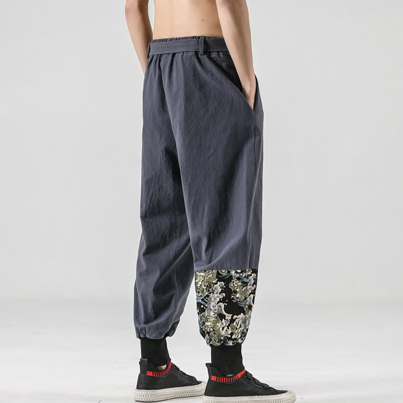Pantalones harén de algodón con cordones y bolsillos para hombre con estampado de olas del océano y Buddha Stones - image 24