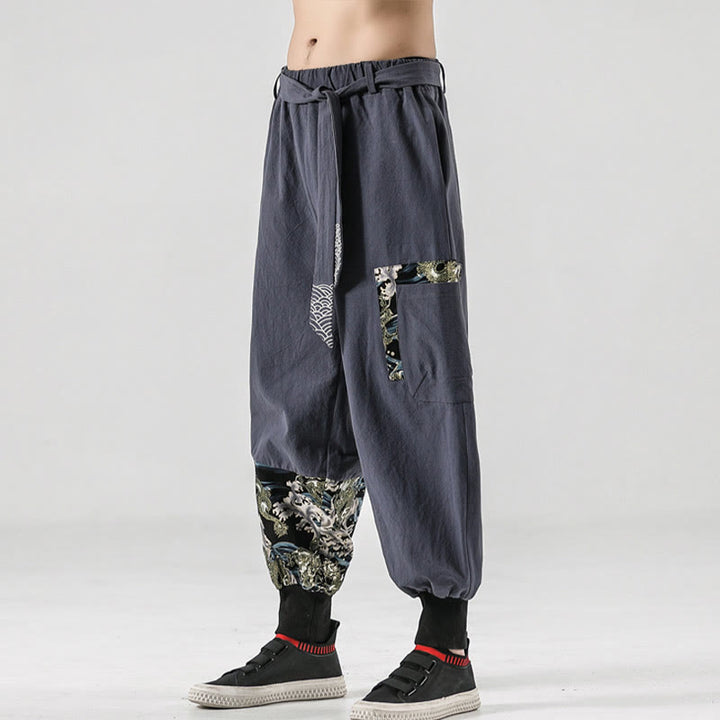 Pantalones harem para hombre con cordones y bolsillos, estampado de Buddha Stones y olas del océano. - image 26