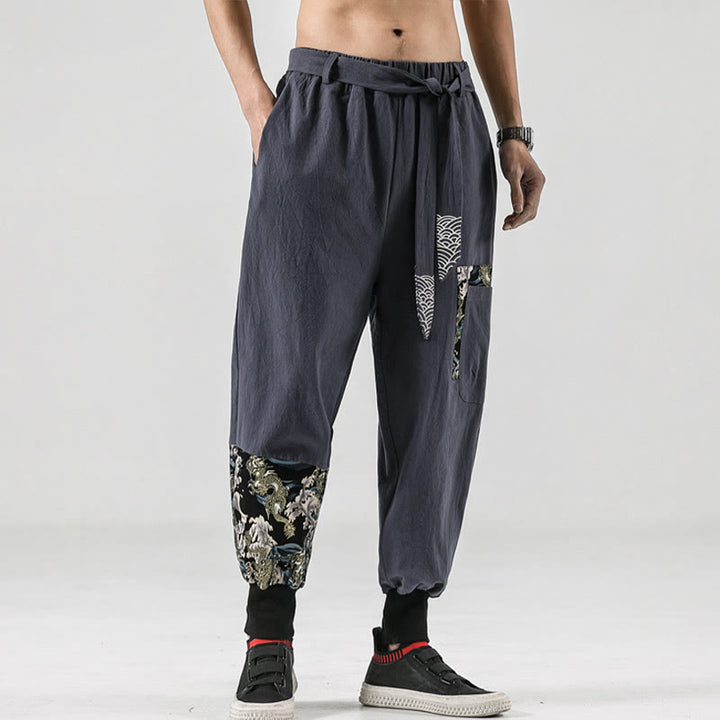 Pantalones harem para hombre con cordones y bolsillos, estampado de Buddha Stones y olas del océano. - image 27