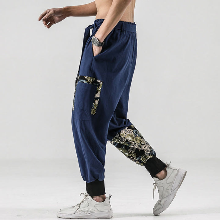 Pantalones harén de algodón con cordones y bolsillos para hombre con estampado de olas del océano y Buddha Stones - image 34