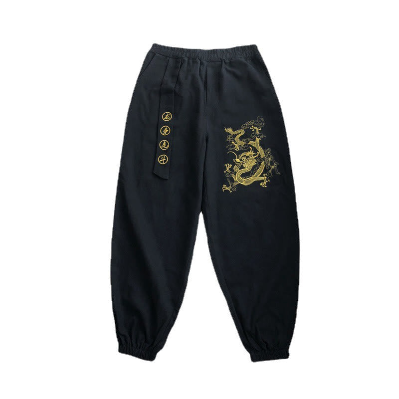 Pantalones de algodón para hombre con bolsillos y Buddha Stones, nubes auspiciosas y dragón - image 6
