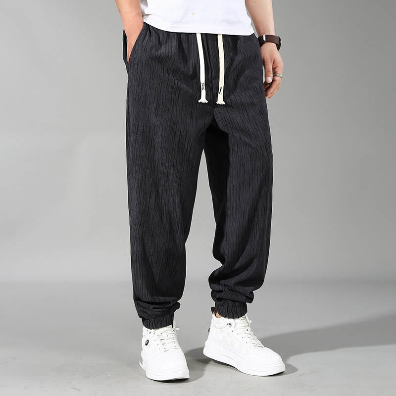 Pantalones rectos con cordón y bolsillos para hombre, diseño de color liso, de verano, talla grande, con Buddha Stones - Negro - US. - 7XL, UK/ AU62, UE72 (12XL) - image 0