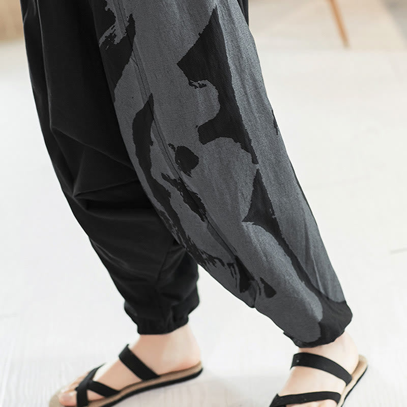 Pantalones harén de algodón con bolsillos para hombre, con caligrafía veraniega y Buddha Stones - image 11