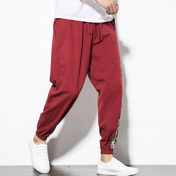 Pantalones de algodón con bolsillos para hombre con ondas de dragón de verano y Buddha Stones - image 24