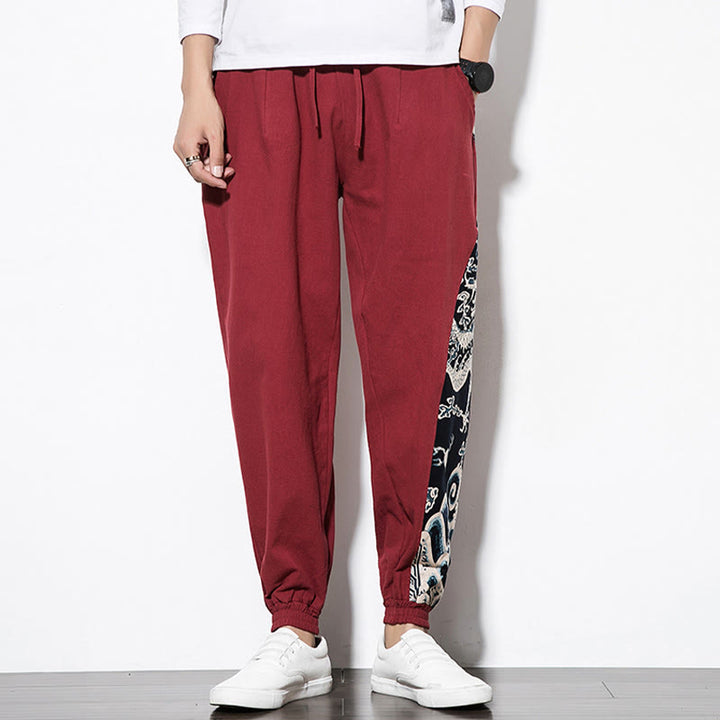 Pantalones de algodón con bolsillos para hombre con ondas de dragón de verano y Buddha Stones - image 22