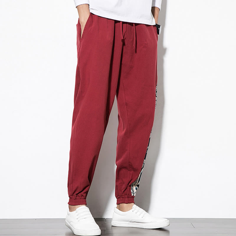 Pantalones de algodón con bolsillos para hombre con ondas de dragón de verano y Buddha Stones - image 26