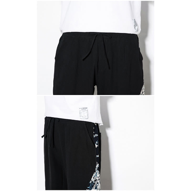 Pantalones de algodón con bolsillos para hombre con ondas de dragón de verano y Buddha Stones - image 18