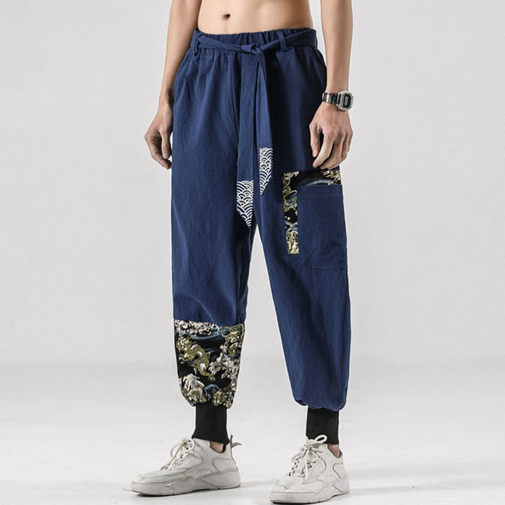 Pantalones harem para hombre con cordones y bolsillos, estampado de Buddha Stones y olas del océano. - image 35