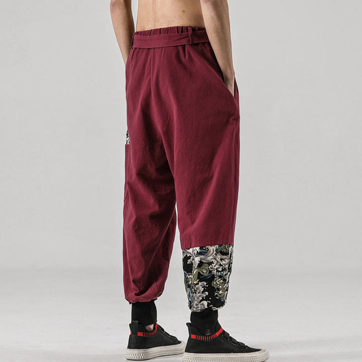 Pantalones harén de algodón con cordones y bolsillos para hombre con estampado de olas del océano y Buddha Stones - image 16