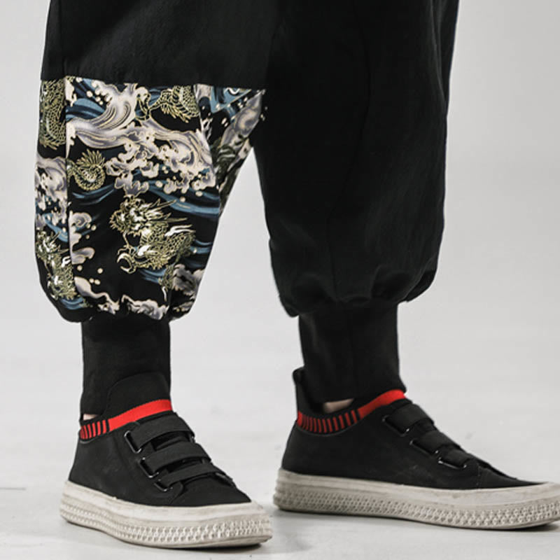 Pantalones harén de algodón con cordones y bolsillos para hombre con estampado de olas del océano y Buddha Stones - image 12