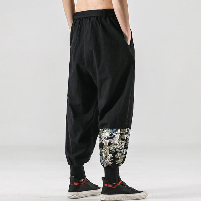 Pantalones harem para hombre con cordones y bolsillos, estampado de Buddha Stones y olas del océano. - image 2