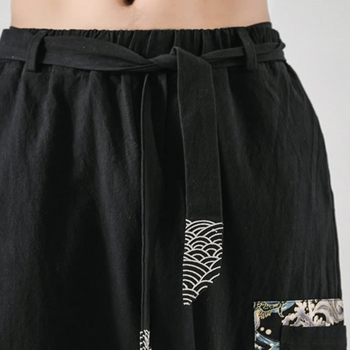 Pantalones harén de algodón con cordones y bolsillos para hombre con estampado de olas del océano y Buddha Stones - image 10