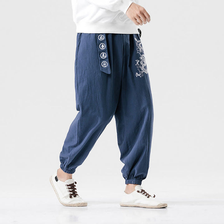 Pantalones de algodón para hombre con bolsillos y Buddha Stones, nubes auspiciosas y dragón - image 10