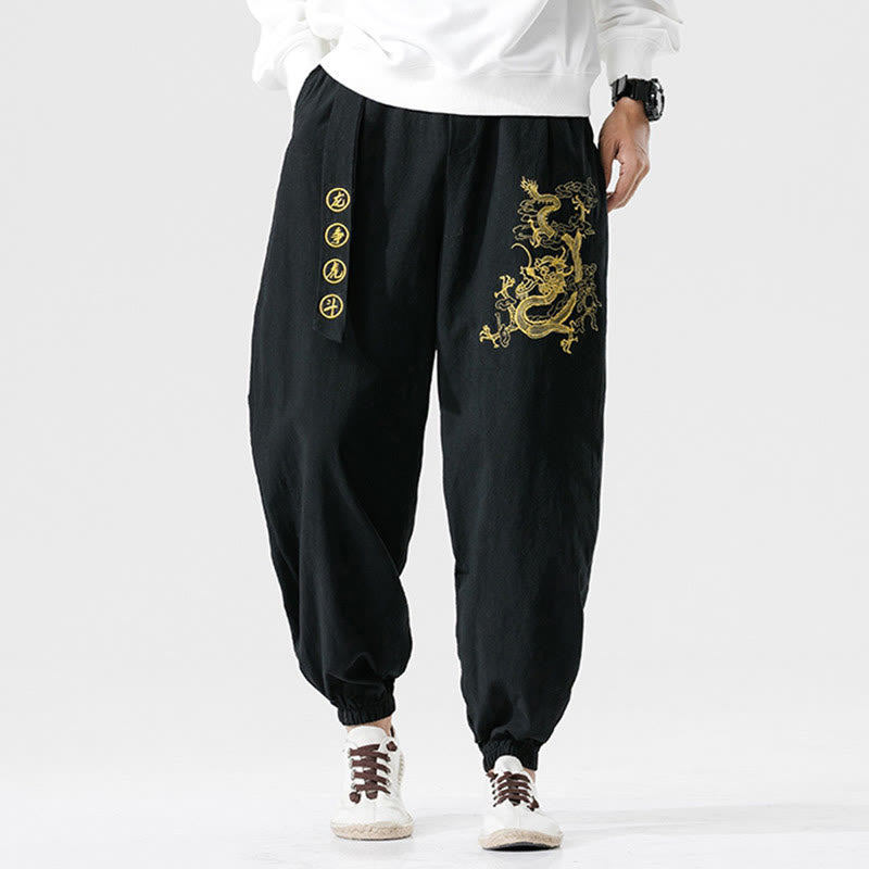 Pantalones de algodón para hombre con bolsillos y Buddha Stones, nubes auspiciosas y dragón - image 5