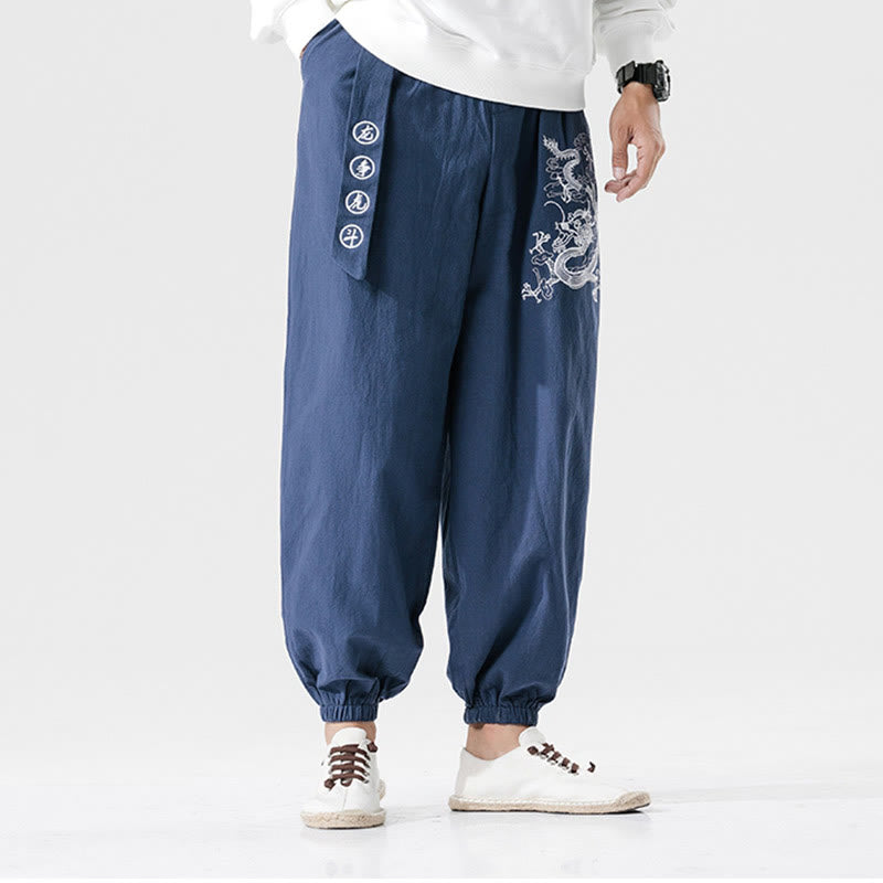 Pantalones de algodón para hombre con bolsillos y Buddha Stones, nubes auspiciosas y dragón - image 12