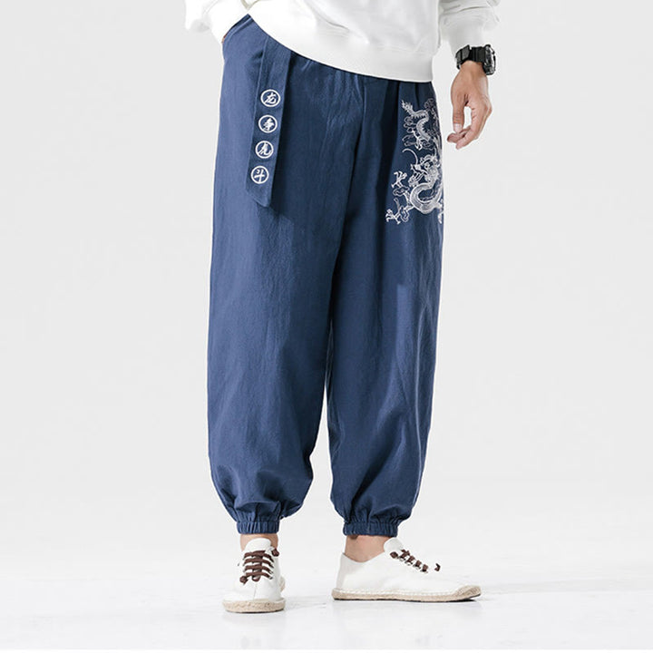 Pantalones de algodón para hombre con bolsillos y Buddha Stones, nubes auspiciosas y dragón - image 13