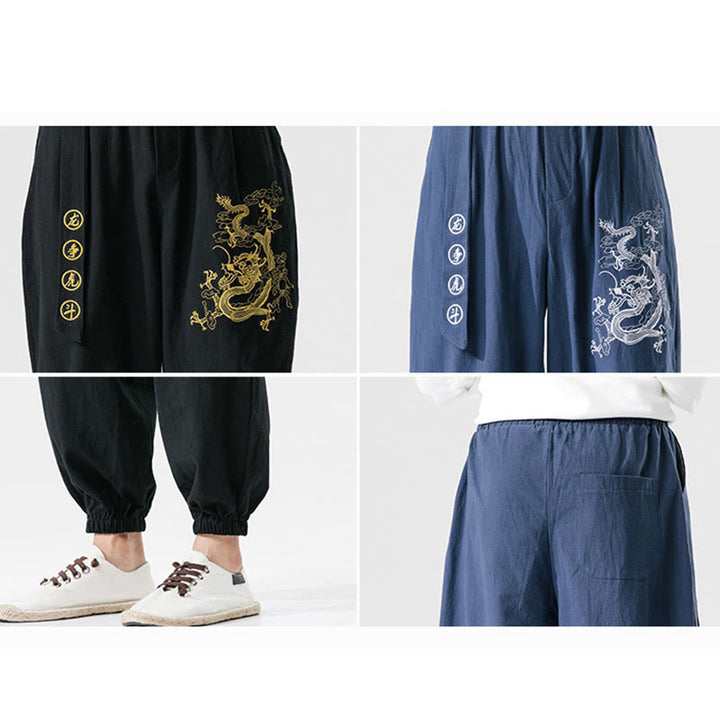 Pantalones de algodón para hombre con bolsillos y Buddha Stones, nubes auspiciosas y dragón - image 14