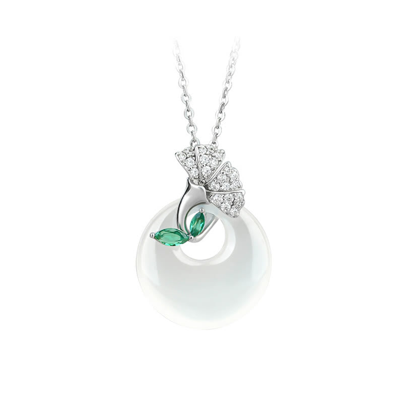 Colgante de collar con hebilla de paz y armonía con hojas de ginkgo y Buddha Stones