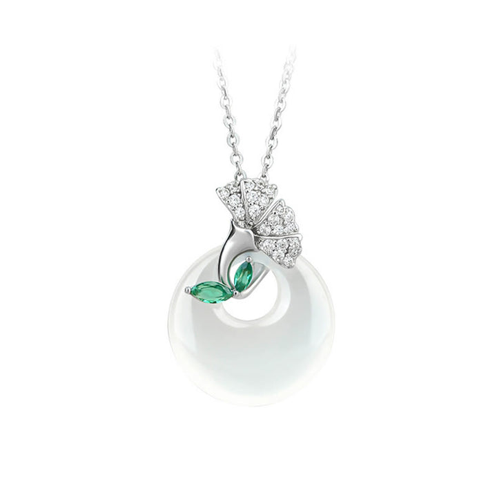 Colgante de collar con hebilla de paz y armonía con hojas de ginkgo y Buddha Stones