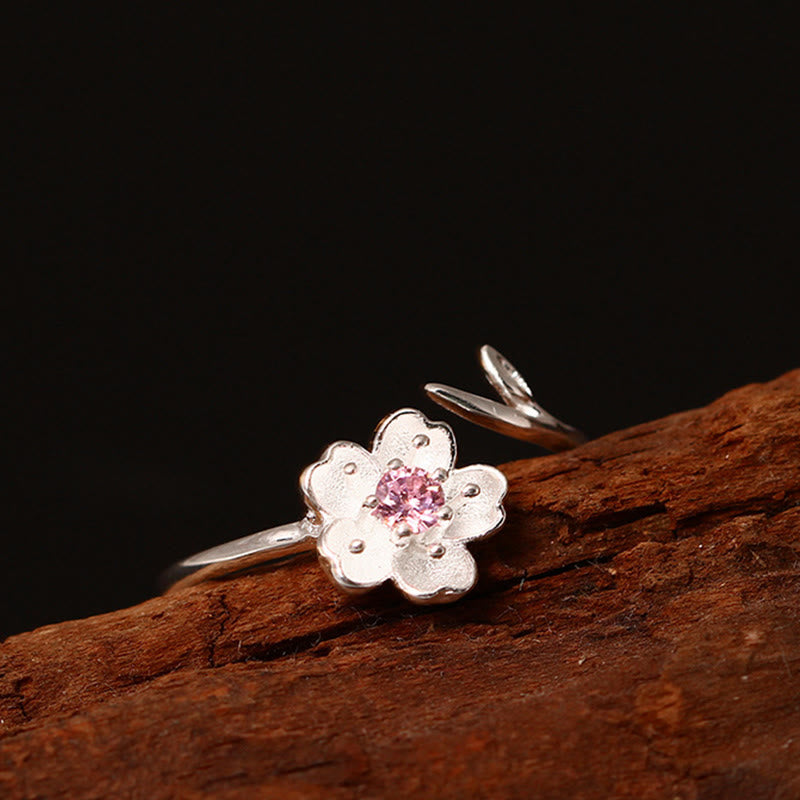 Anillo ajustable con bendición de flor de cerezo y sakura en plata de ley 925 con Buddha Stones - image 3