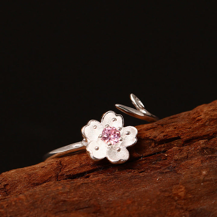 Anillo ajustable con bendición de flor de cerezo y sakura en plata de ley 925 con Buddha Stones - image 3