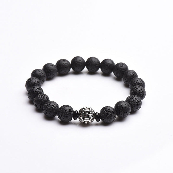 Pulsera de riqueza PiXiu de cobre blanco con cuentas de roca de lava y Buddha Stones