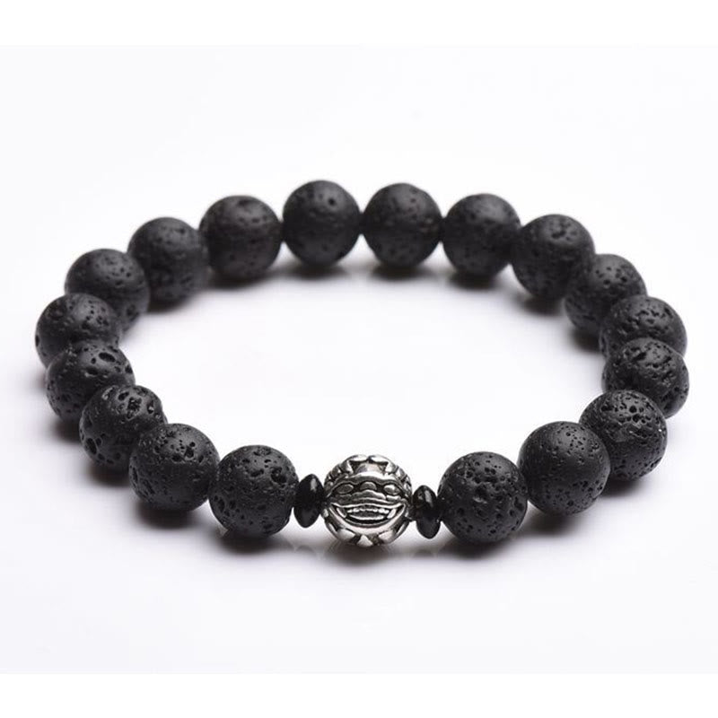 Pulsera de riqueza PiXiu de cobre blanco con cuentas de roca de lava y Buddha Stones