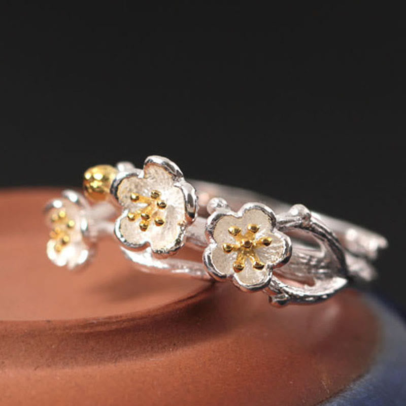 Anillo de plata de ley 925 con Buddha Stones y calma en el seno del ciruelo - image 2