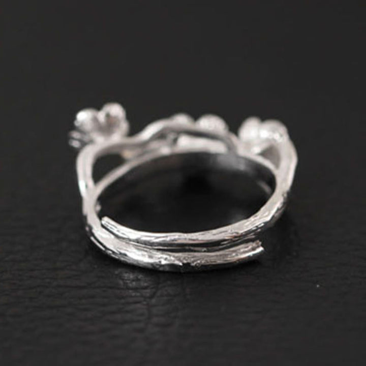 Anillo de plata de ley 925 con Buddha Stones y calma en el seno del ciruelo