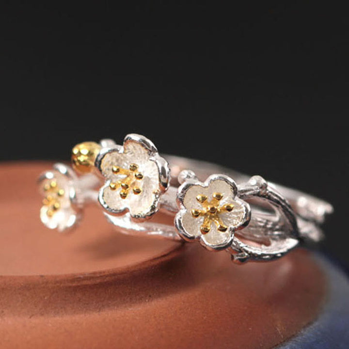 Anillo de plata de ley 925 con Buddha Stones y calma en el seno del ciruelo - image 2