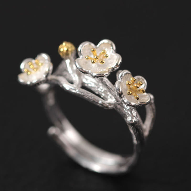 Anillo de plata de ley 925 con Buddha Stones y calma en el seno del ciruelo - Plata - image 0