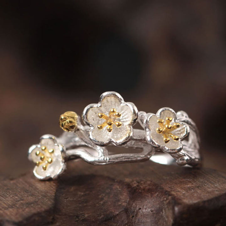 Anillo de plata de ley 925 con Buddha Stones y calma en el seno del ciruelo - image 1