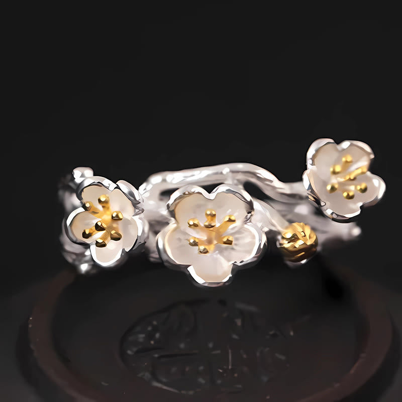 Anillo de plata de ley 925 con Buddha Stones y calma en el seno del ciruelo - image 7