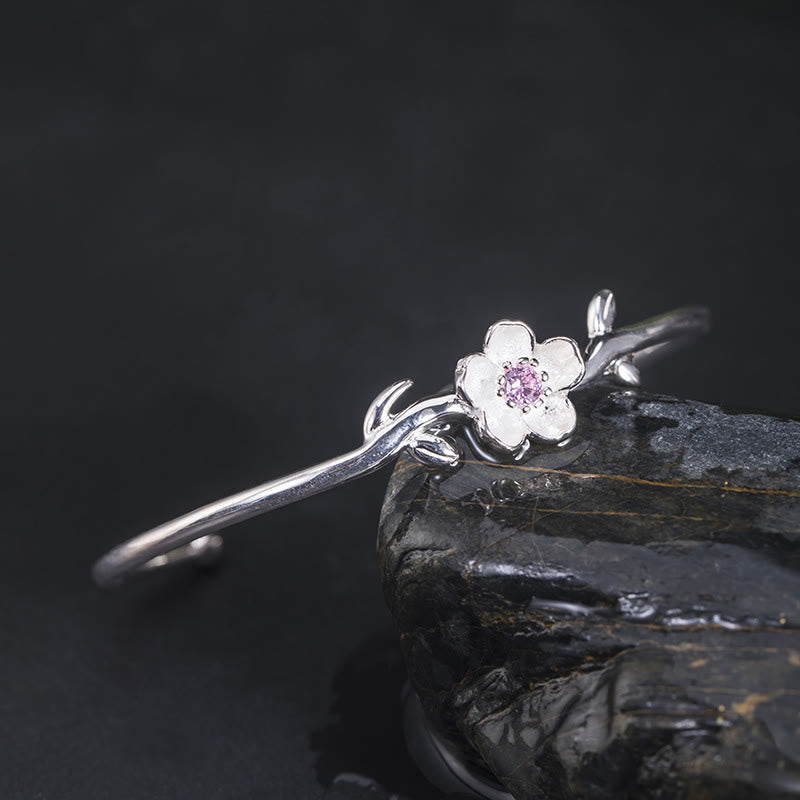 Pulsera de plata de ley 925 con Buddha Stones y flor de cerezo - image 1